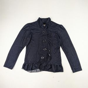 Pearls and Piggytails Faux Denim Blazer Top